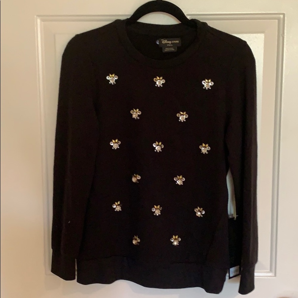 New Disney Minnie Mouse black sweater jewels XS